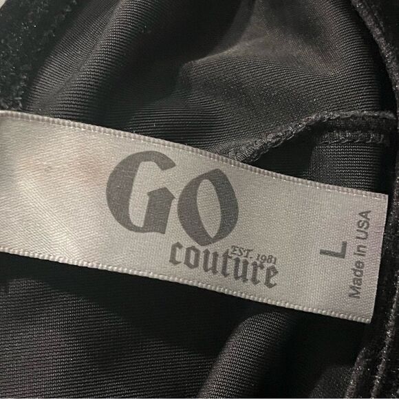 Go Couture Black Velvet Long Sleeves Crewneck Midi Dress Size Large - Picture 5 of 6